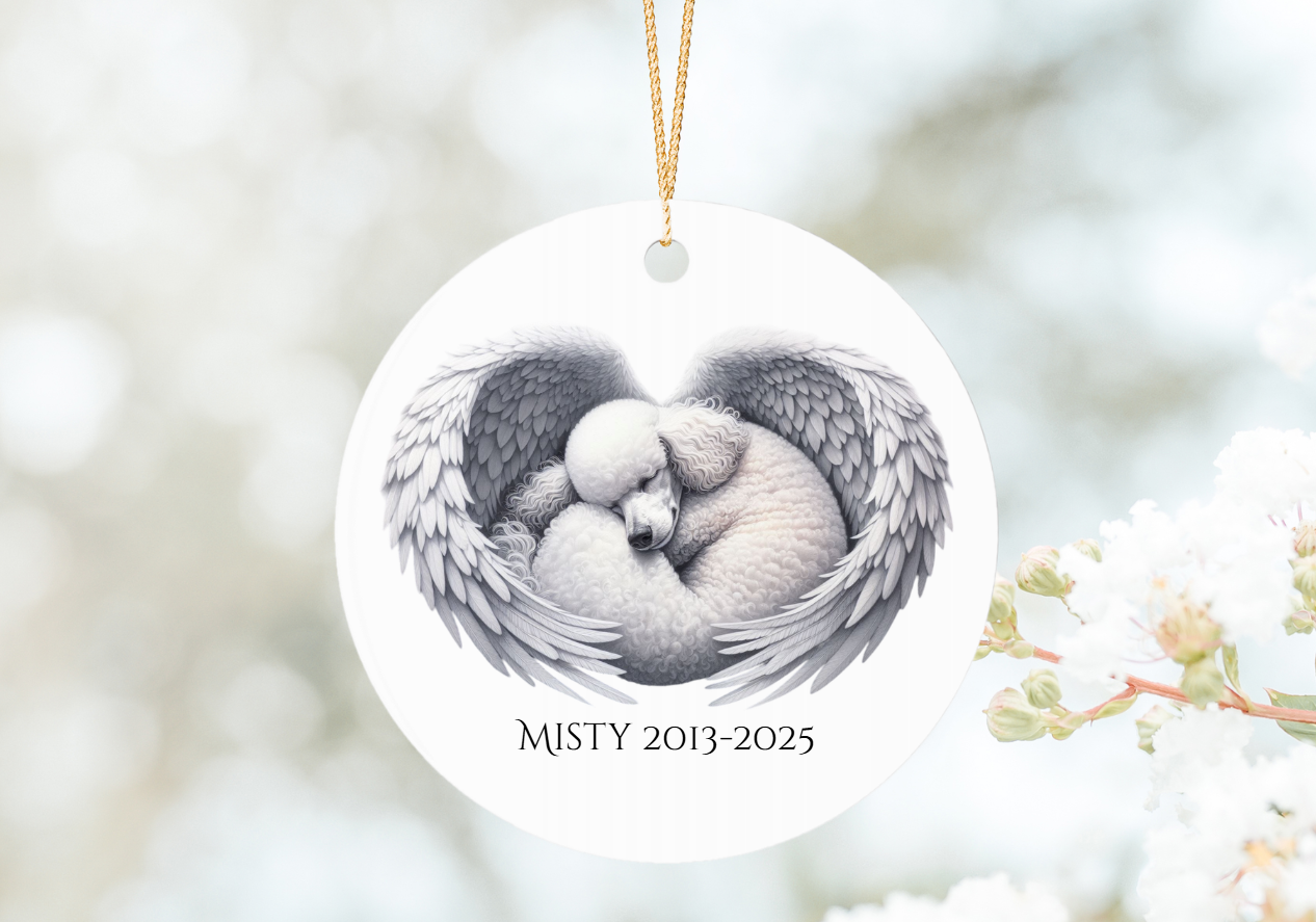White Standard Poodle Dog Memorial Hanging Ornament