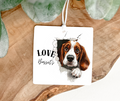 Decorative Air Freshener with a Basset Hound dog llustration and 'LOVE Basset' text Printed on both sides with a random coloured ribbon,8.1 cm diameter 