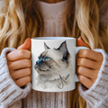 An 11oz ceramic Coffee Mug printed with a beautifully realistic detailed birman cat ,personalised with a name dishwasher and microwave proof 