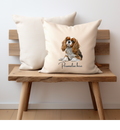 Blenheim cavalier king charles dog printed onto a cream cushion cover on one side ,features a zip opening and a personalised name