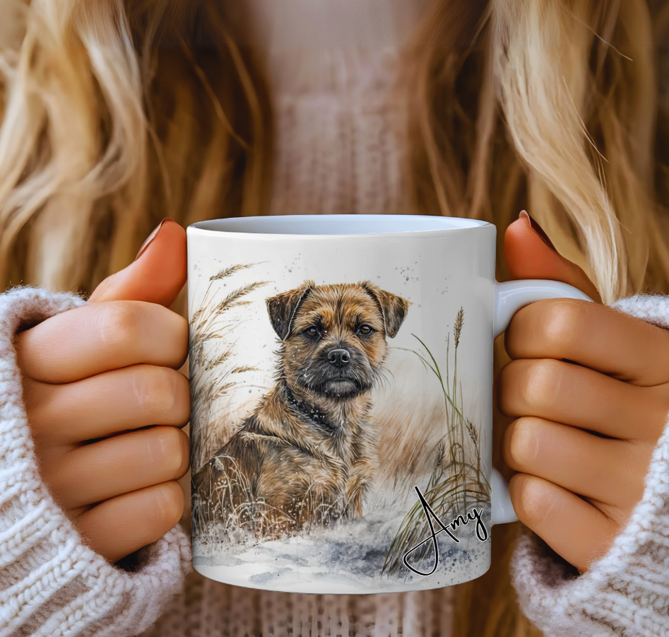 A_border_Terrier_dog_sat_in_the_grass_printed_onto_a_ceramic_coffee_mug_and_personalised_the_pet_printing_company