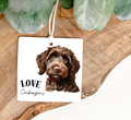 Air freshener Printed both sides with a brown cockerpoo dog,a decrotive ribbon with a choice of scents
