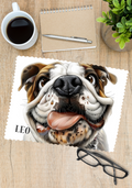 Bull dog Cartoon style Glasses cleaner 15x23 cm printed on one side with a personalised name a image in cartoon style of a british bull dog dog