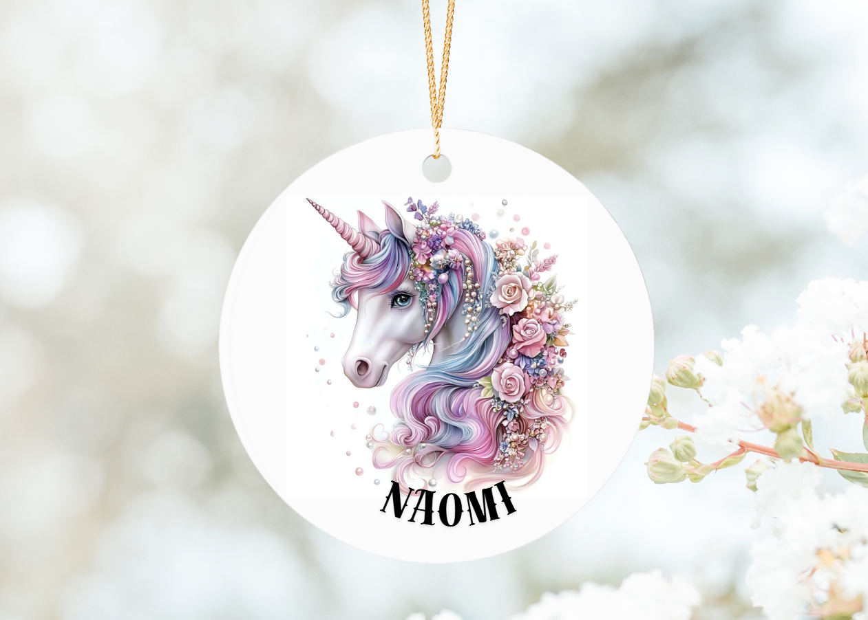 A Carousel Unicron printed both sides of this round Aluminium ornament and personalised with a name