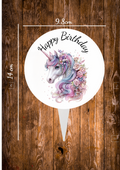 Carousel Unicron design 2 Circular aluminium cake topper ,the front has a baby deer in a cartoon style on with the text happy Birthday and the back is plain silve