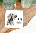 Decorative tAir freshener with a English setter dog illustration and 'LOVE English Setter' text on Printed both sides with a decrotive ribbon