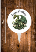 Green Celtic Dragon Cake topperCircular aluminium cake topper ,the front has a baby deer in a cartoon style on with the text happy Birthday and the back is plain silve