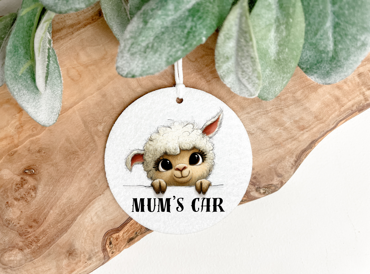 Lamb  Personalised Air freshener 81cm diameter and printed on both sides ,comes with a random colour decorative ribbon