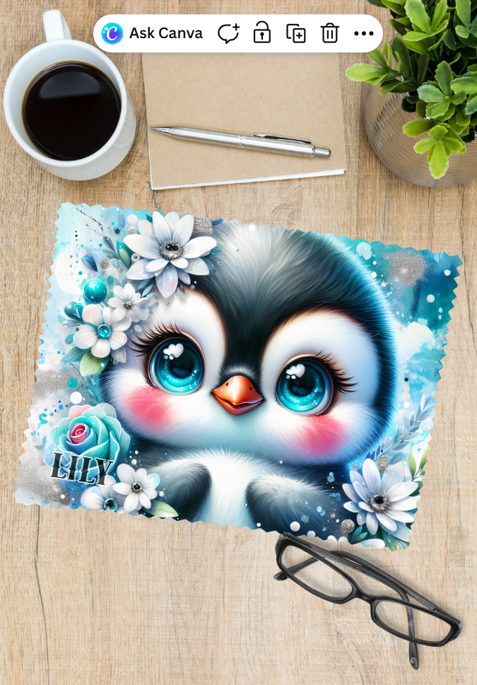 Baby Penguin Glasses cleaner 15 x 23 cm printed on one side with a personalised name