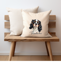  A tri coloured cavalier king Charles dog printed onto one side of a cream cushion cover and personalised with a name