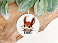baby squirrel air freshner ,round,8.1 cm diameter,random ribbon colour ,personalised,printed both sides
