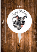 Great Dane dog Circular aluminium cake topper ,the front has a baby deer in a cartoon style on with the text happy Birthday and the back is plain silve