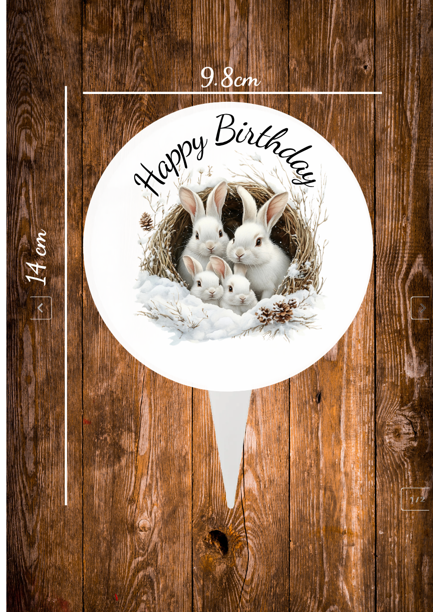 White Rabbit  Happy Birthday Cake Topper